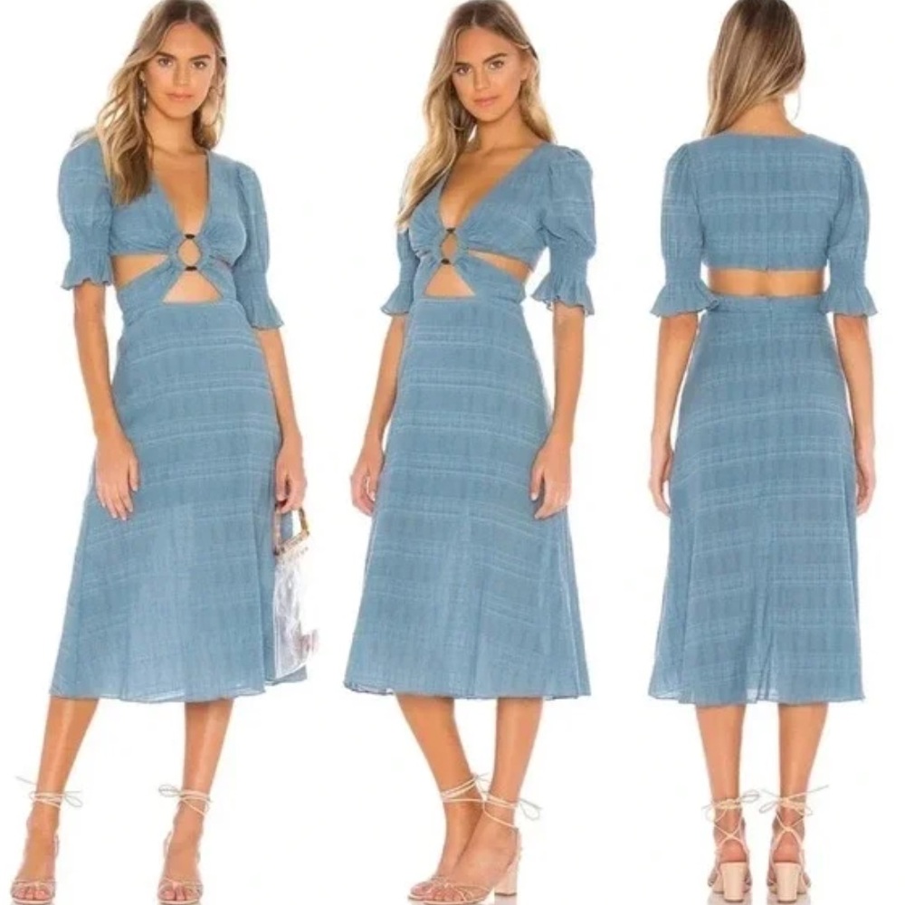 Tularosa Nanette Cut Out Midi Dress in Dusty Blue Size XS